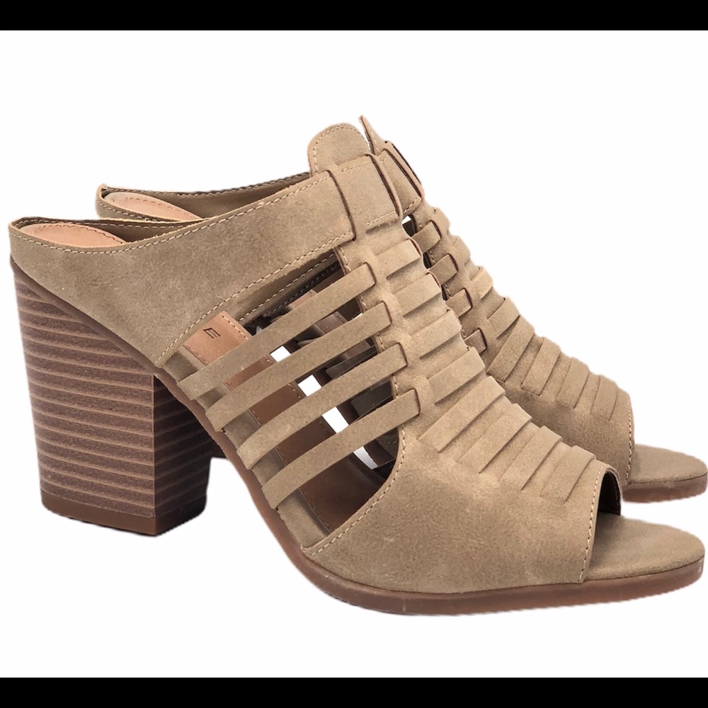 Rampage Vivienne Sandals Open Toe Vegan Suede Block Heel Sand Brown US 7